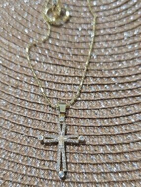Gold-Tone Pave Cross Pendant Necklace - Women's Jewelry
